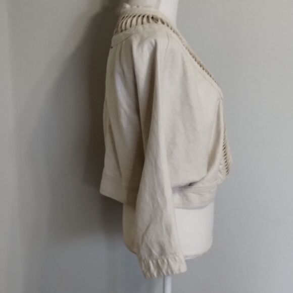 Anthropologie HEI HEI open blazer jacket oatmeal beige cropped medium large - Picture 4 of 9